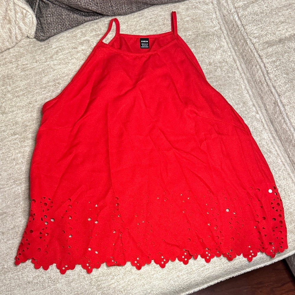 Red Sleeveless Top with Eyelet Hem size XL